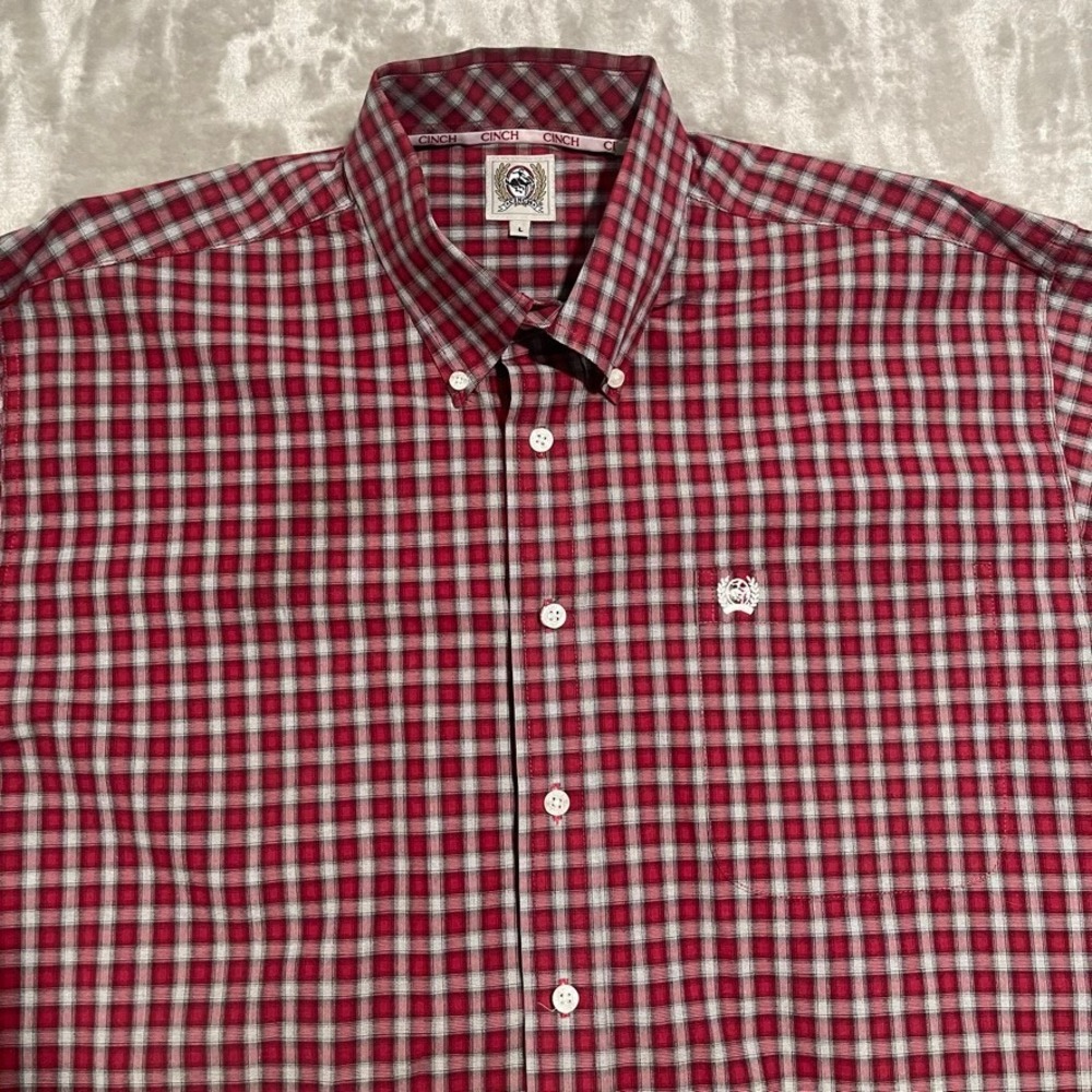 Cinch Shirt Mens Large Red Plaid Western Rodeo Cowboy Long Sleeve Rancher - Picture 2 of 9